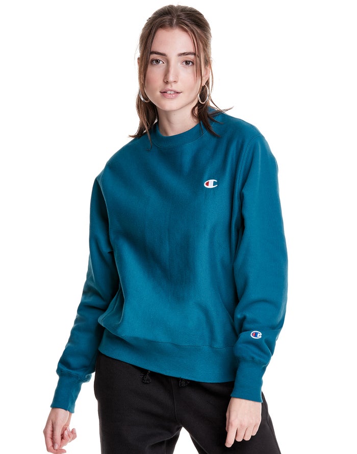 Champion Reverse Weave Boyfriend Crew Kadın Sweatshirt Mavi ( DMYGEQ607 )